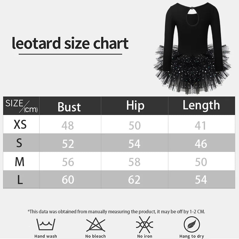 Girls Long Sleeves Tutu Dance Dress Ballet Leotard for kids Dance Practice with Glitter Sequin Design and Crotch Snap Skirt