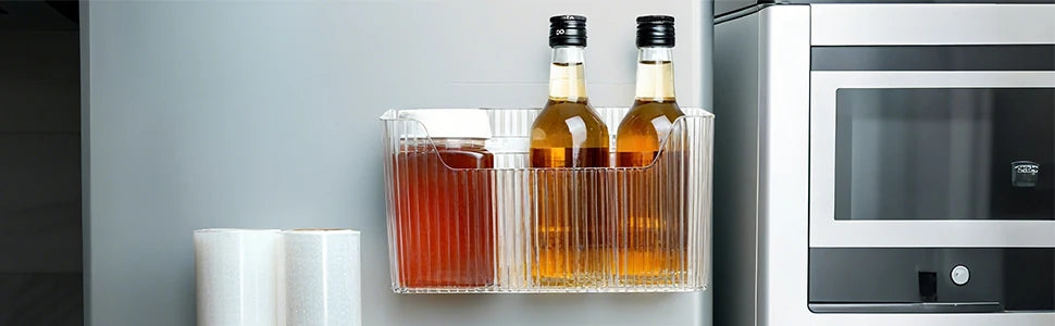 Cloududa Cabinet Door Organizer 1Pcs Adhesive Wall Mounted Organizer Bins Clear Storage Caddy Stackable Basket