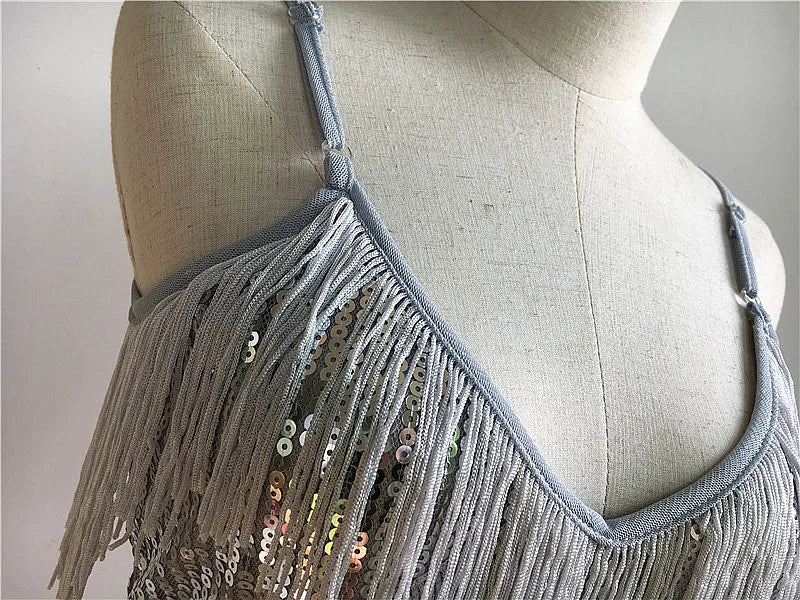 Womens Shiny Sequins Fringe Latin Dance Dress Samba Tango Latin Dance Wear Adults Female Tassel Stage Performance Costume