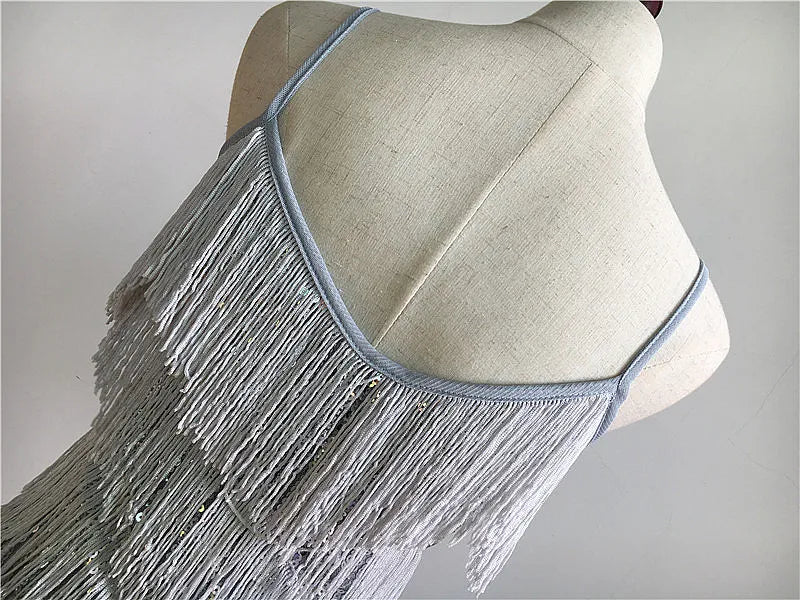 Womens Shiny Sequins Fringe Latin Dance Dress Samba Tango Latin Dance Wear Adults Female Tassel Stage Performance Costume