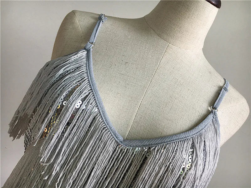 Womens Shiny Sequins Fringe Latin Dance Dress Samba Tango Latin Dance Wear Adults Female Tassel Stage Performance Costume