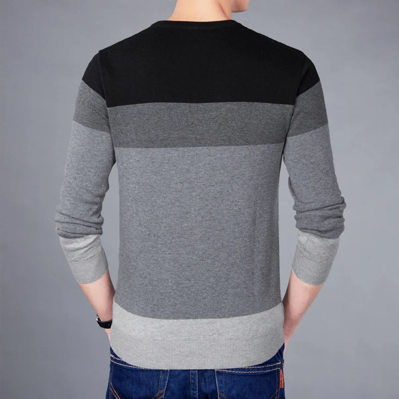 2025 Autumn Fashion Brand Casual Sweater O-Neck Striped Slim Fit Mens Sweaters Pullovers Men Pull Homme Contrast Color Knitwear