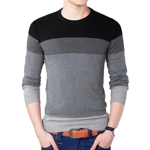 2025 Autumn Fashion Brand Casual Sweater O-Neck Striped Slim Fit Mens Sweaters Pullovers Men Pull Homme Contrast Color Knitwear