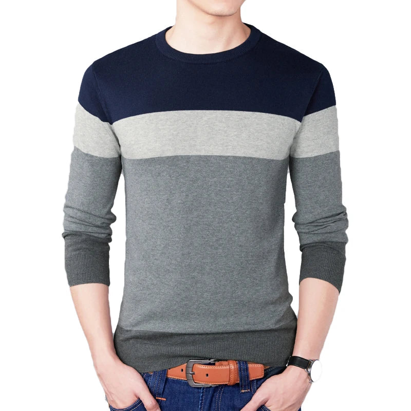 2025 Autumn Fashion Brand Casual Sweater O-Neck Striped Slim Fit Mens Sweaters Pullovers Men Pull Homme Contrast Color Knitwear