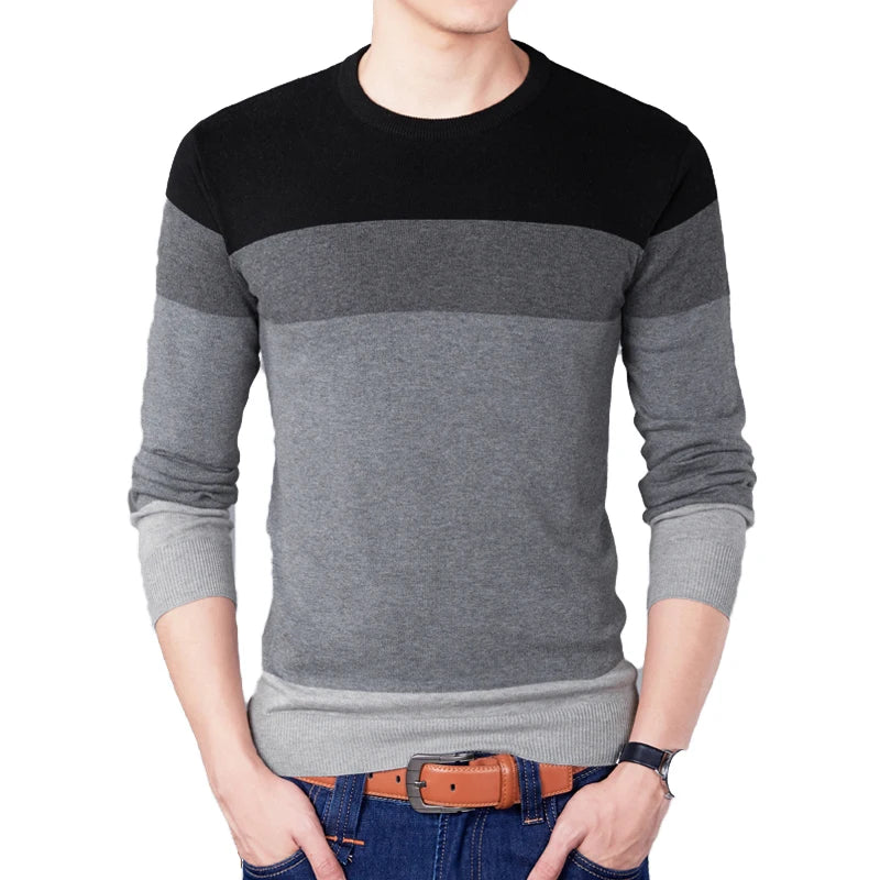 2025 Autumn Fashion Brand Casual Sweater O-Neck Striped Slim Fit Mens Sweaters Pullovers Men Pull Homme Contrast Color Knitwear