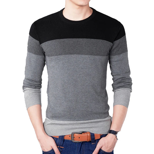 2025 Autumn Fashion Brand Casual Sweater O-Neck Striped Slim Fit Mens Sweaters Pullovers Men Pull Homme Contrast Color Knitwear