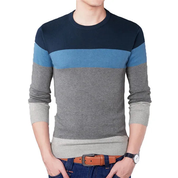 2025 Autumn Fashion Brand Casual Sweater O-Neck Striped Slim Fit Mens Sweaters Pullovers Men Pull Homme Contrast Color Knitwear