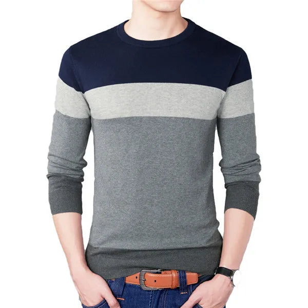 2025 Autumn Fashion Brand Casual Sweater O-Neck Striped Slim Fit Mens Sweaters Pullovers Men Pull Homme Contrast Color Knitwear