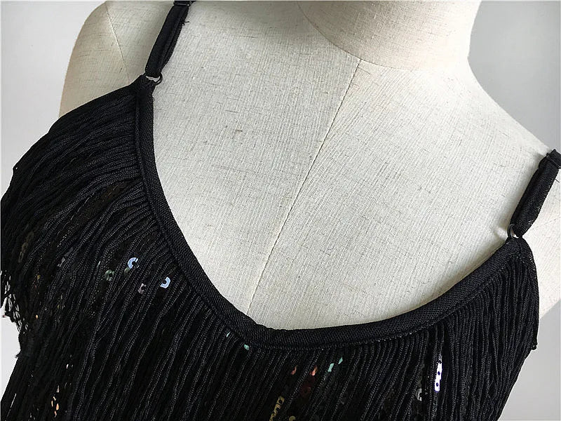 Womens Shiny Sequins Fringe Latin Dance Dress Samba Tango Latin Dance Wear Adults Female Tassel Stage Performance Costume