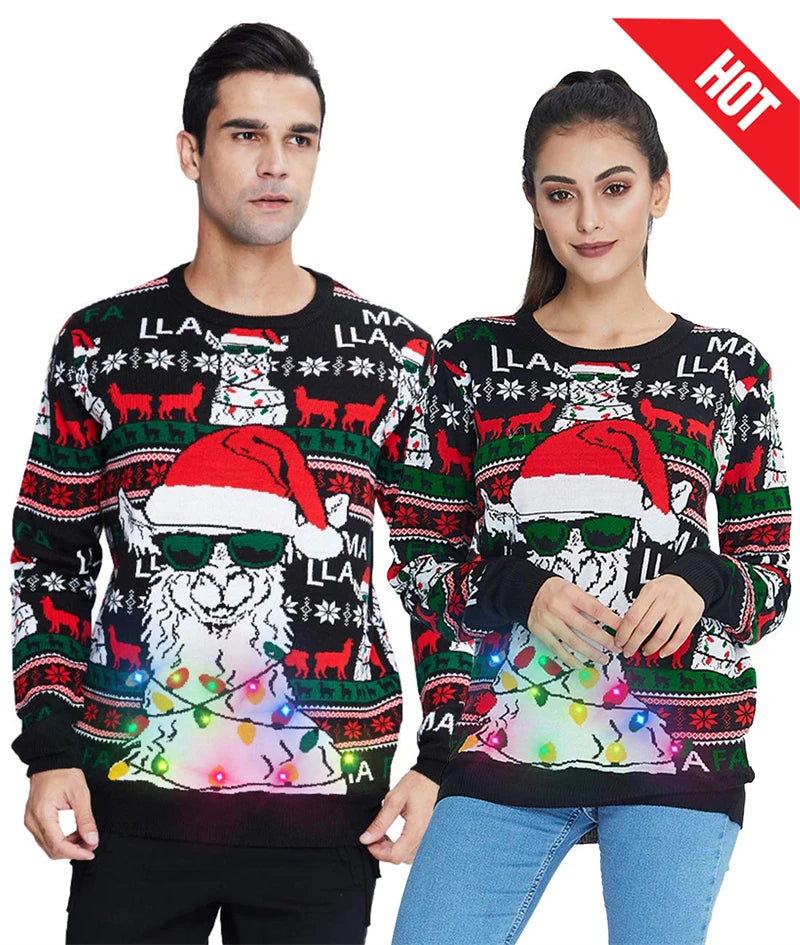1 Piece Men Women Person Reindeer Ugly Christmas Sweater Unisex Pullovers Christmas Tops Couples Gifts Party Xmas Sweatshirt