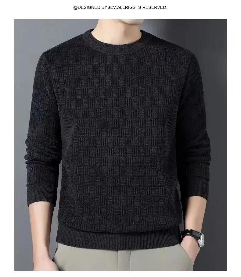 Spring Autumn Pure Wool Pullover Sweater Men O-neck Long-sleeve Cashmere Knitwear Male Clothing Knitted Sweaters Mens Outwear
