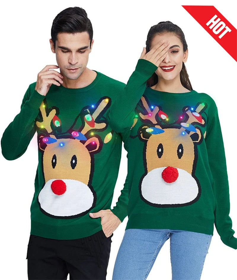 1 Piece Men Women Person Reindeer Ugly Christmas Sweater Unisex Pullovers Christmas Tops Couples Gifts Party Xmas Sweatshirt