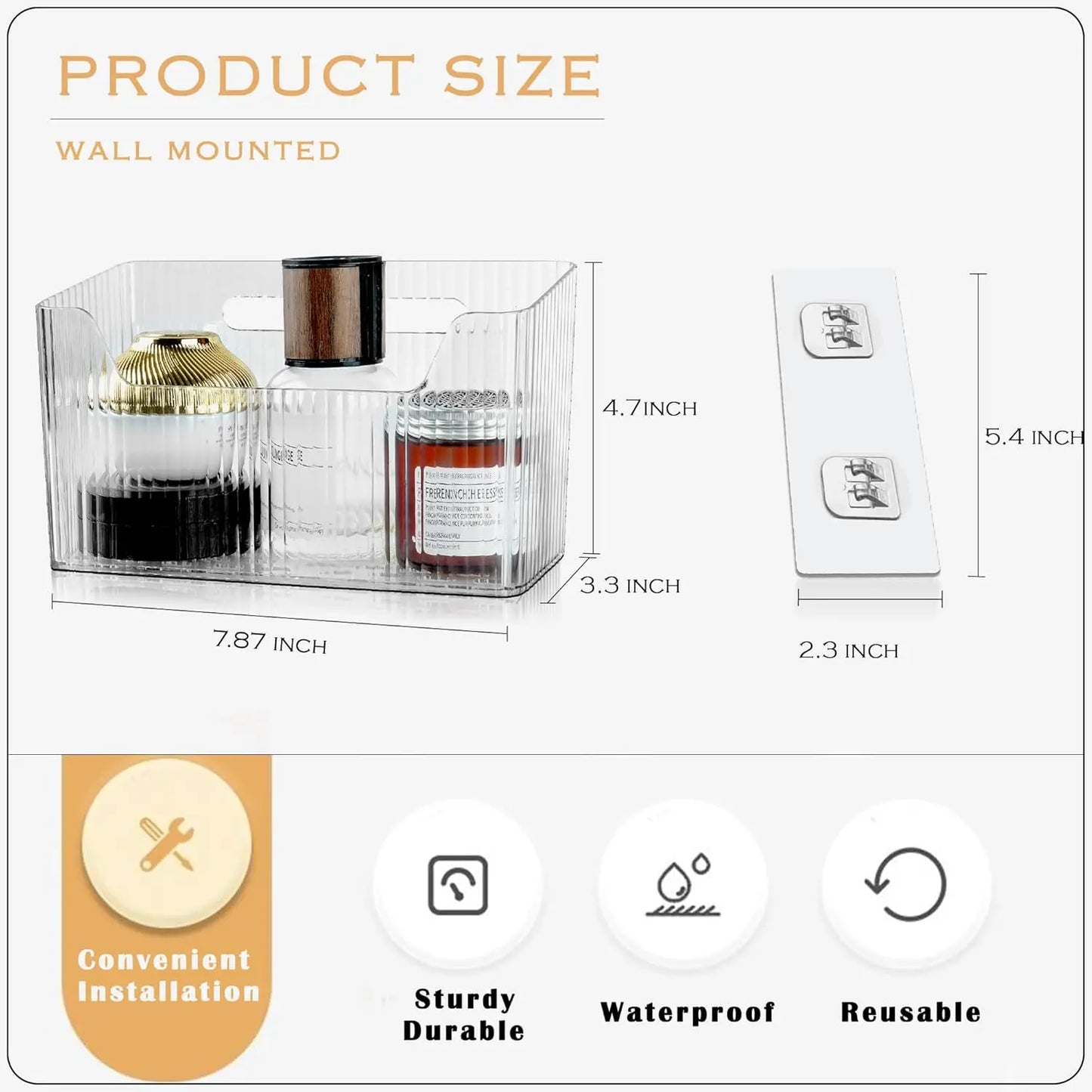 Cloududa Cabinet Door Organizer 1Pcs Adhesive Wall Mounted Organizer Bins Clear Storage Caddy Stackable Basket