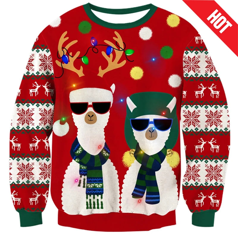 1 Piece Men Women Person Reindeer Ugly Christmas Sweater Unisex Pullovers Christmas Tops Couples Gifts Party Xmas Sweatshirt