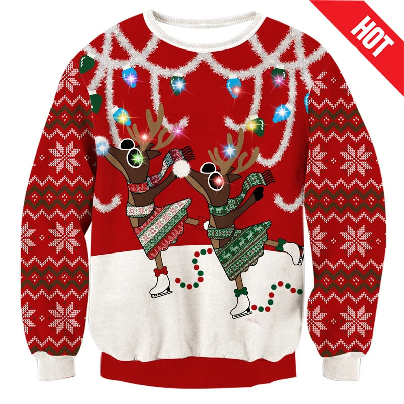 1 Piece Men Women Person Reindeer Ugly Christmas Sweater Unisex Pullovers Christmas Tops Couples Gifts Party Xmas Sweatshirt