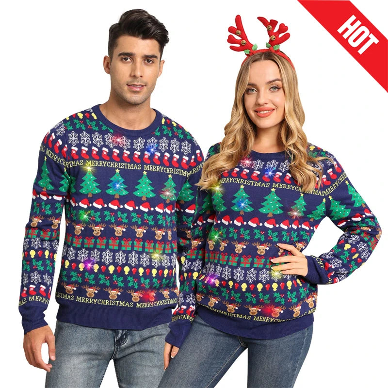 1 Piece Men Women Person Reindeer Ugly Christmas Sweater Unisex Pullovers Christmas Tops Couples Gifts Party Xmas Sweatshirt