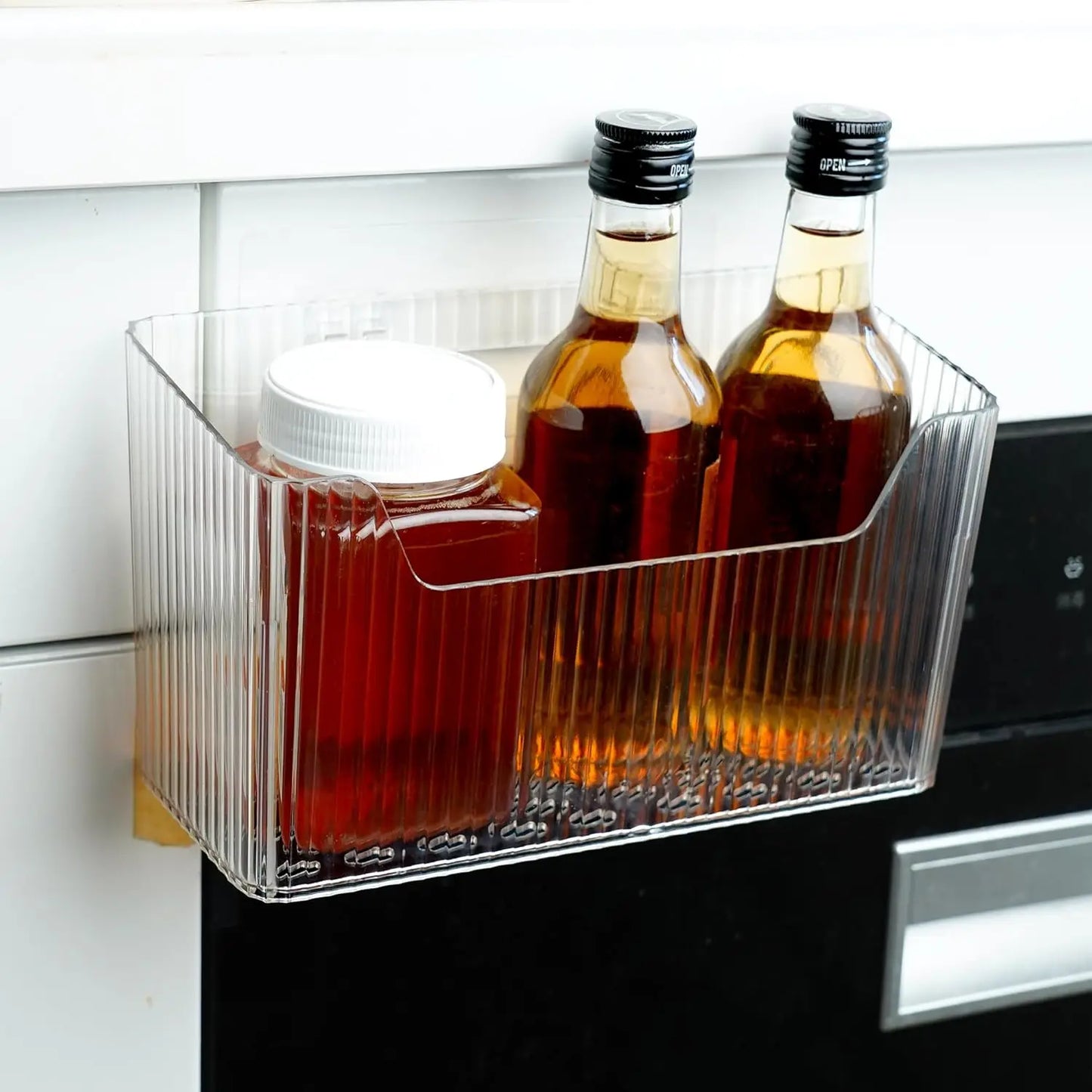 Cloududa Cabinet Door Organizer 1Pcs Adhesive Wall Mounted Organizer Bins Clear Storage Caddy Stackable Basket