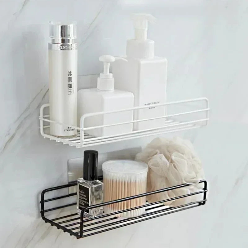 Corner StoraBathroom Organizer Shelf Wall Mounted Corner Storage Shelves Shampoo Holder Cosmetic Rack Iron Shower Drain Basket