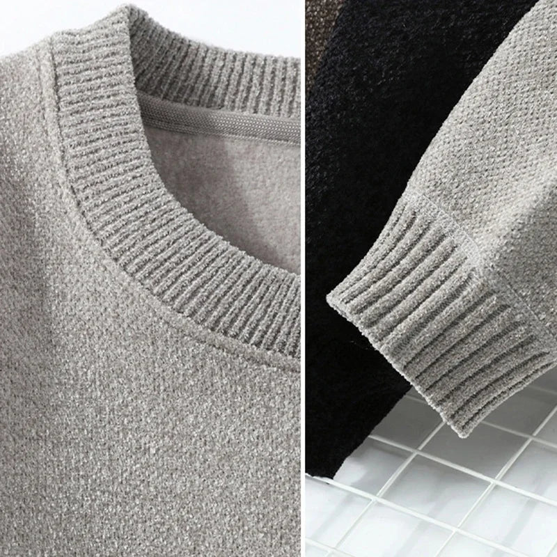 Men New Long Sleeve Knit Pullover Sweater Autumn Winter Thermal Warm Classic Sweater Lightweight Fleece Lined Thickened Sweater