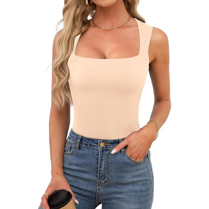 Sexy Slimming T-Shirts for Women Fashion Square Neck Sleeveless Tops Harajuku Tanks Woman Clothes Casual Top Tees Streetwear
