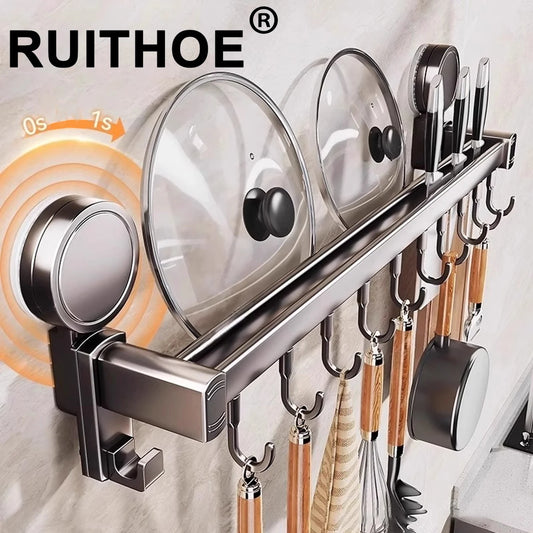 Grey Wall Mounted No-Punch Large Capacity Storage Utensils Metal Kitchen Shelf Skeletonized Drainage Design Easy To Clean