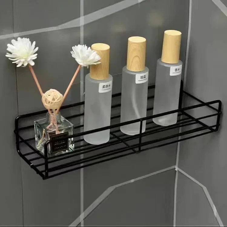 Corner StoraBathroom Organizer Shelf Wall Mounted Corner Storage Shelves Shampoo Holder Cosmetic Rack Iron Shower Drain Basket
