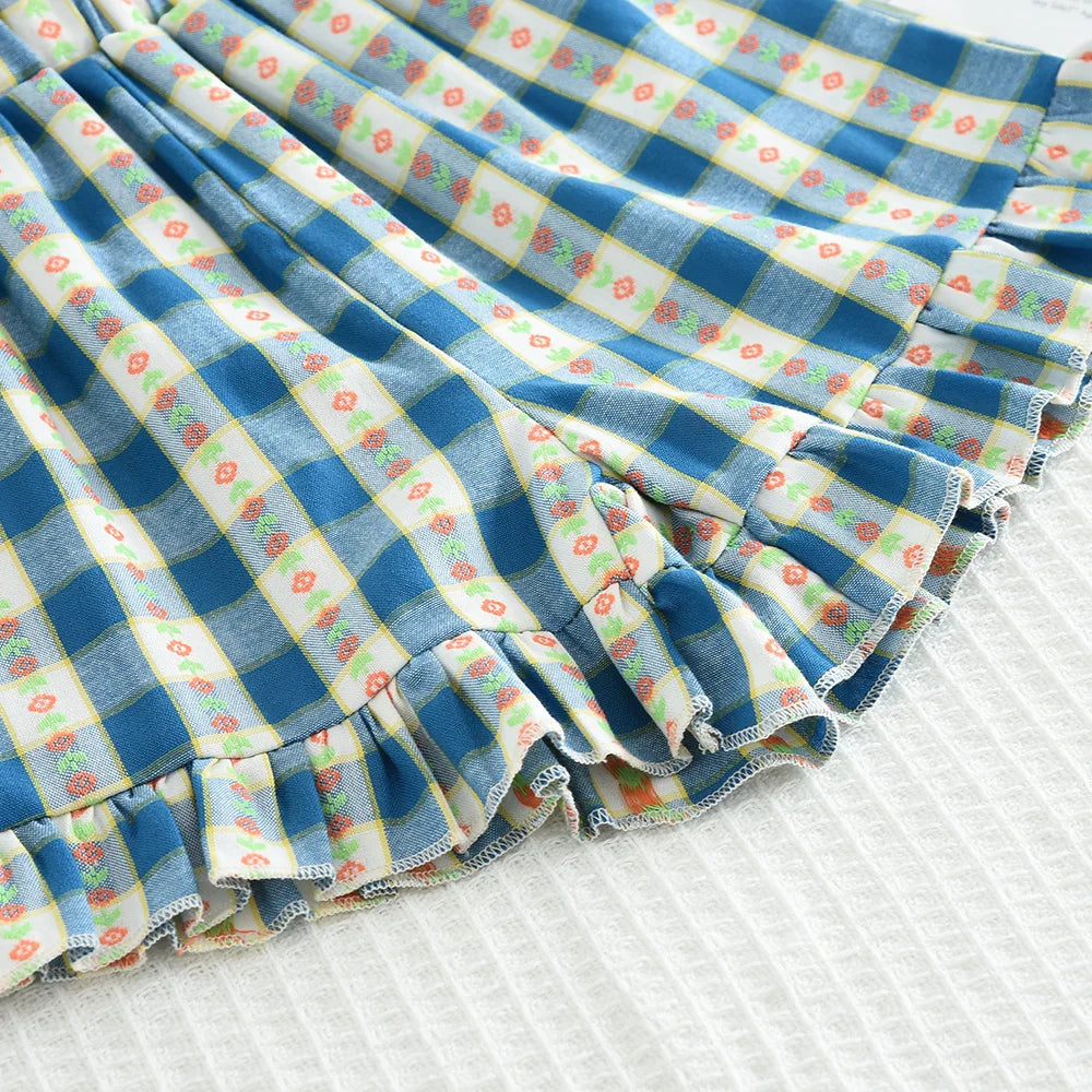 Bear Leader Girls' Summer Fashion Set Children's Flower Print Flying Sleeve Top+Shorts Two Piece Cute Little Girl Refreshing Set