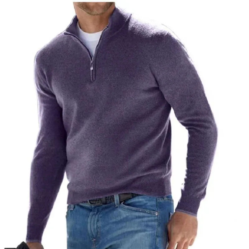 New Men's Sweaters V-neck Long Sleeve Pullover Autumn Lightweight Half Zipper Casual Sweater Outdoor Work Sweatshirts Winter Top