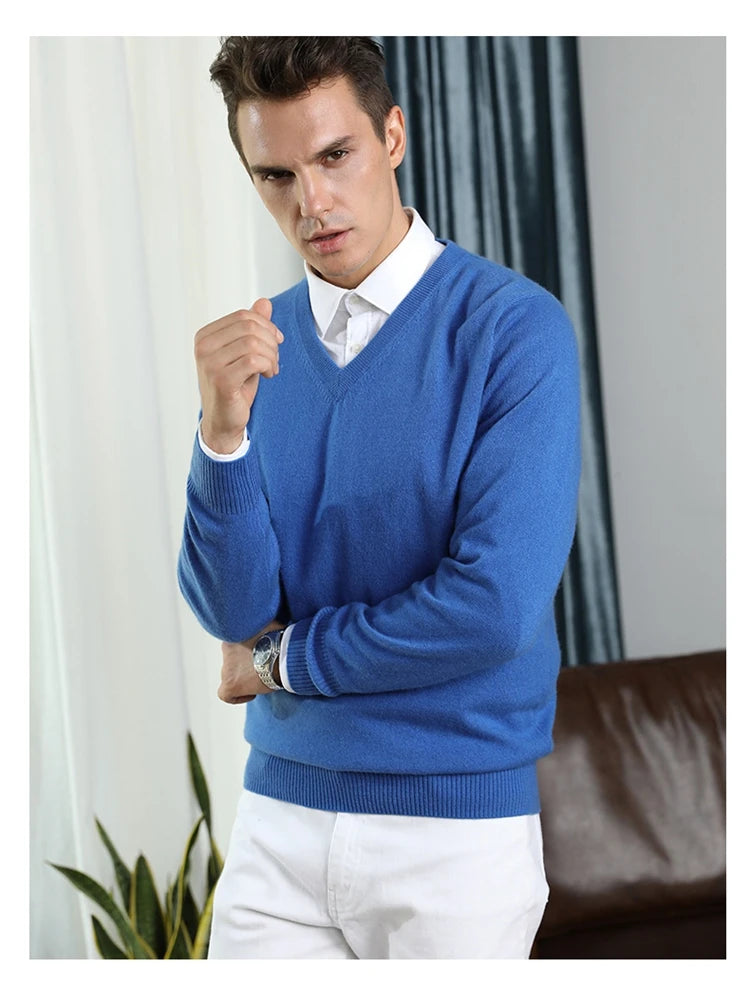 Classic Pullover V-Neck Sweater Men 2024 Autumn Winter Cashmere Cotton Blend Warm Jumper Clothes Pull Homme Man Hombres Sweater