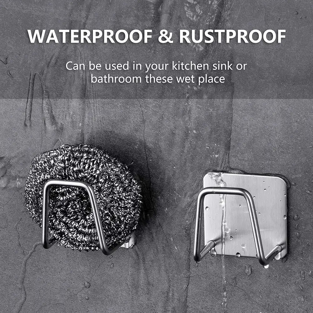 Kitchen 304Stainless Steel Sink Shelf Sponges Storage Holde Adhesive Drain Drying Rack Wall Hooks Storage Organizer Accessories