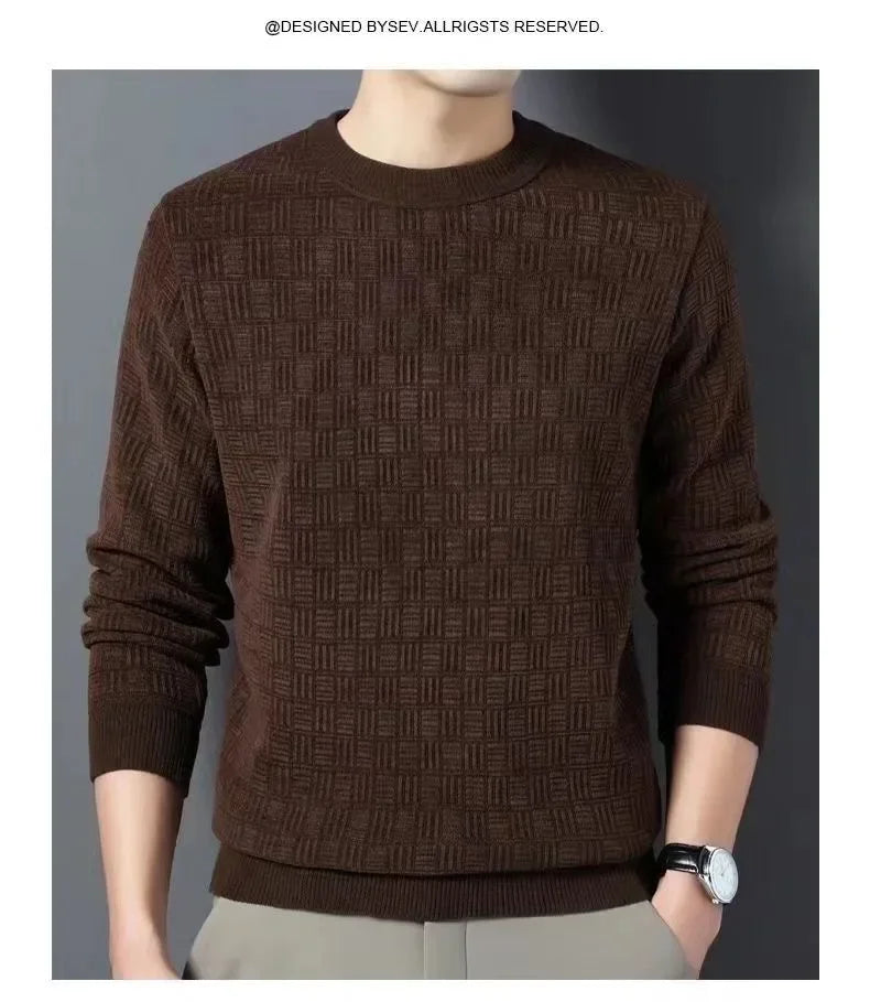Spring Autumn Pure Wool Pullover Sweater Men O-neck Long-sleeve Cashmere Knitwear Male Clothing Knitted Sweaters Mens Outwear