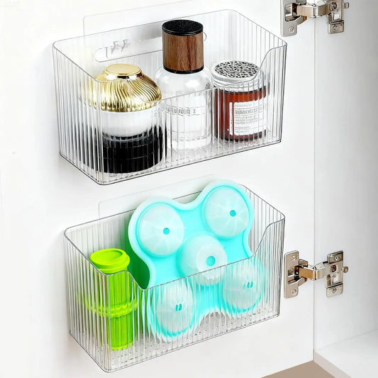 Cloududa Cabinet Door Organizer 1Pcs Adhesive Wall Mounted Organizer Bins Clear Storage Caddy Stackable Basket