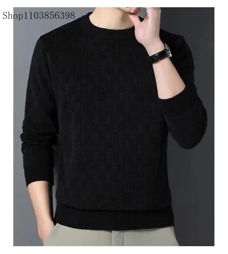 Spring Autumn Pure Wool Pullover Sweater Men O-neck Long-sleeve Cashmere Knitwear Male Clothing Knitted Sweaters Mens Outwear