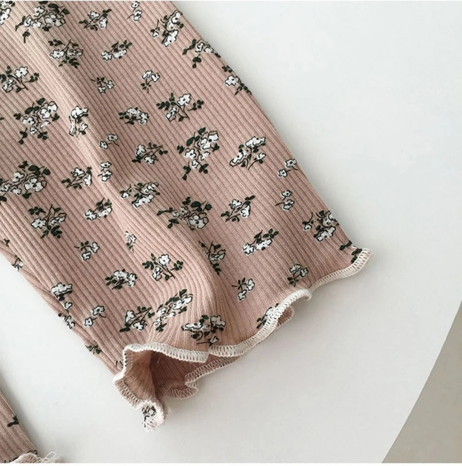 Girls Summer Pajamas Set Short Sleeve Shorts Floral Korean Style Rayon Two Piece Sleepwear Home Loungewear Kids Nightwear Outfit