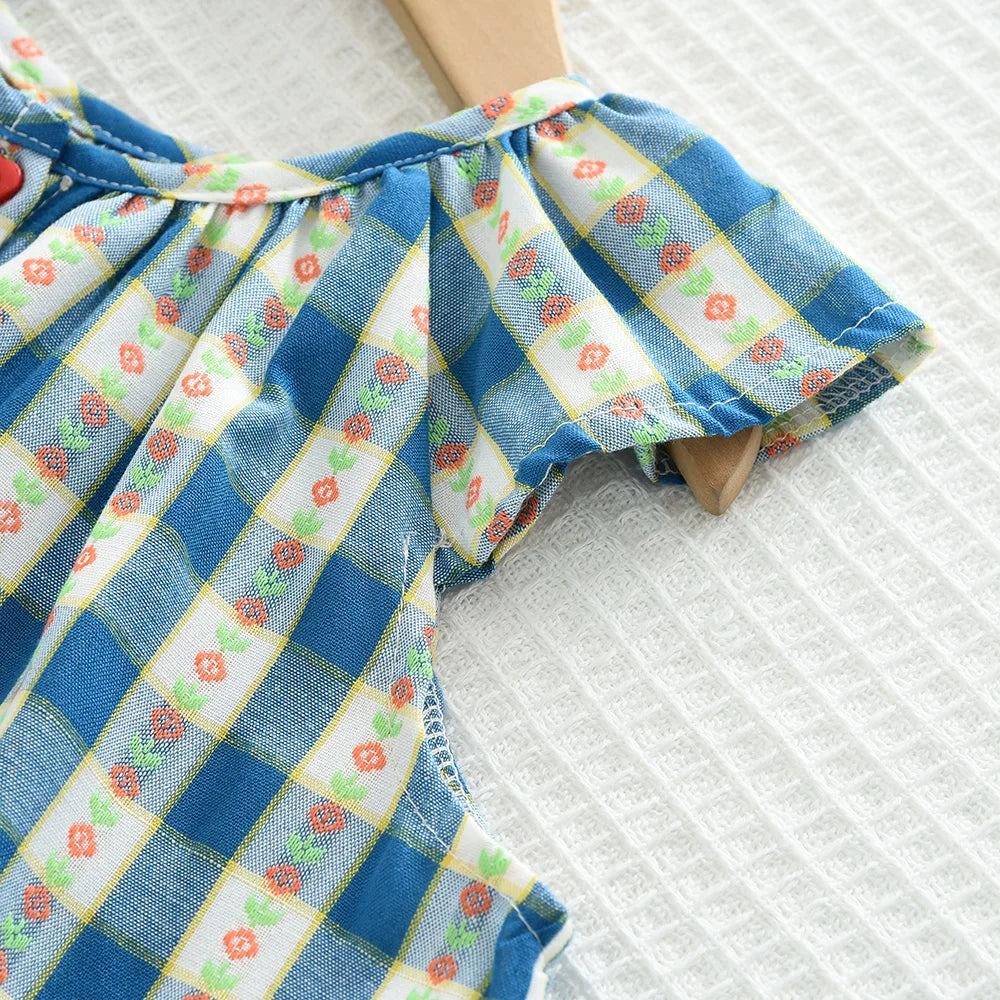 Bear Leader Girls' Summer Fashion Set Children's Flower Print Flying Sleeve Top+Shorts Two Piece Cute Little Girl Refreshing Set