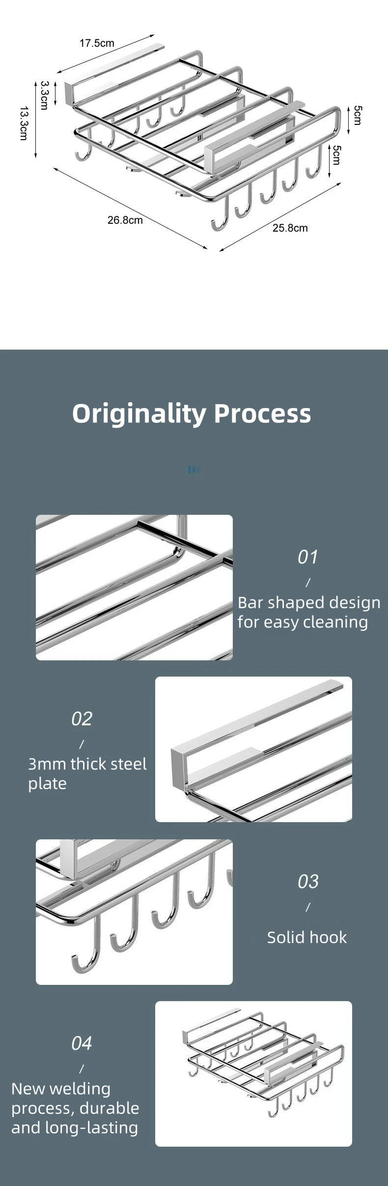 1PC Stainless Steel Hanging Kitchen Storage Rack with Hooks Paper Towel and Utensils Holder Cutting Board Storage Shelf