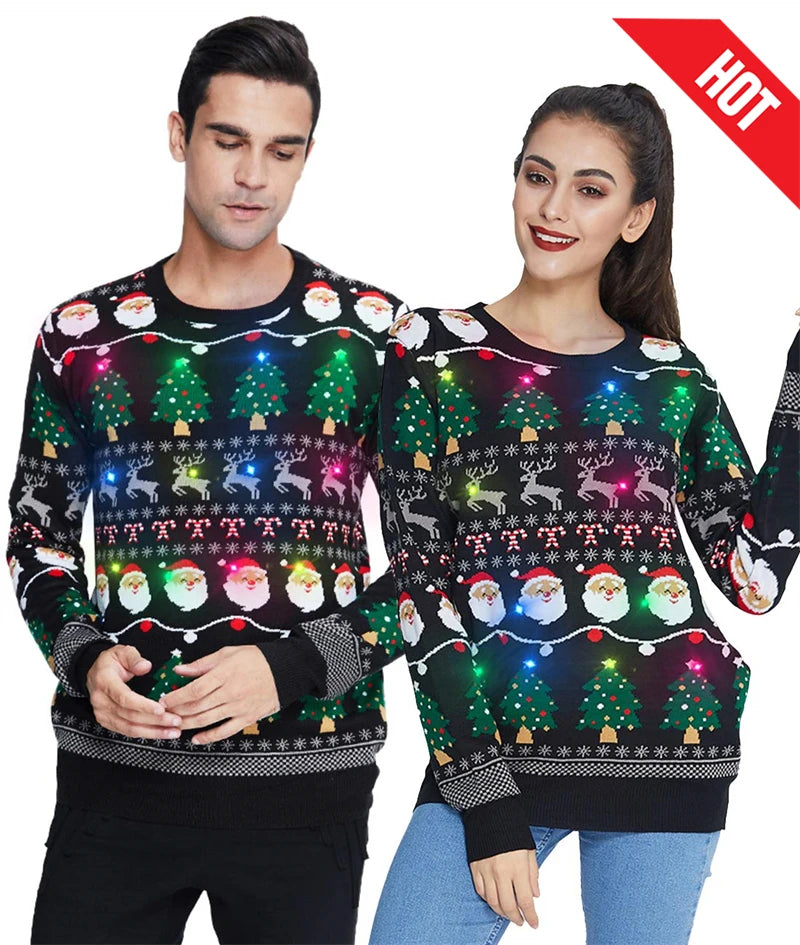 1 Piece Men Women Person Reindeer Ugly Christmas Sweater Unisex Pullovers Christmas Tops Couples Gifts Party Xmas Sweatshirt
