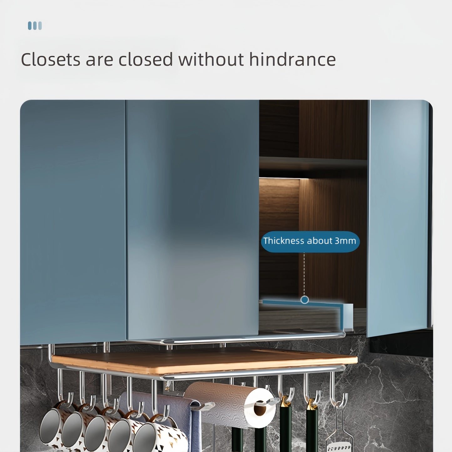 1PC Stainless Steel Hanging Kitchen Storage Rack with Hooks Paper Towel and Utensils Holder Cutting Board Storage Shelf