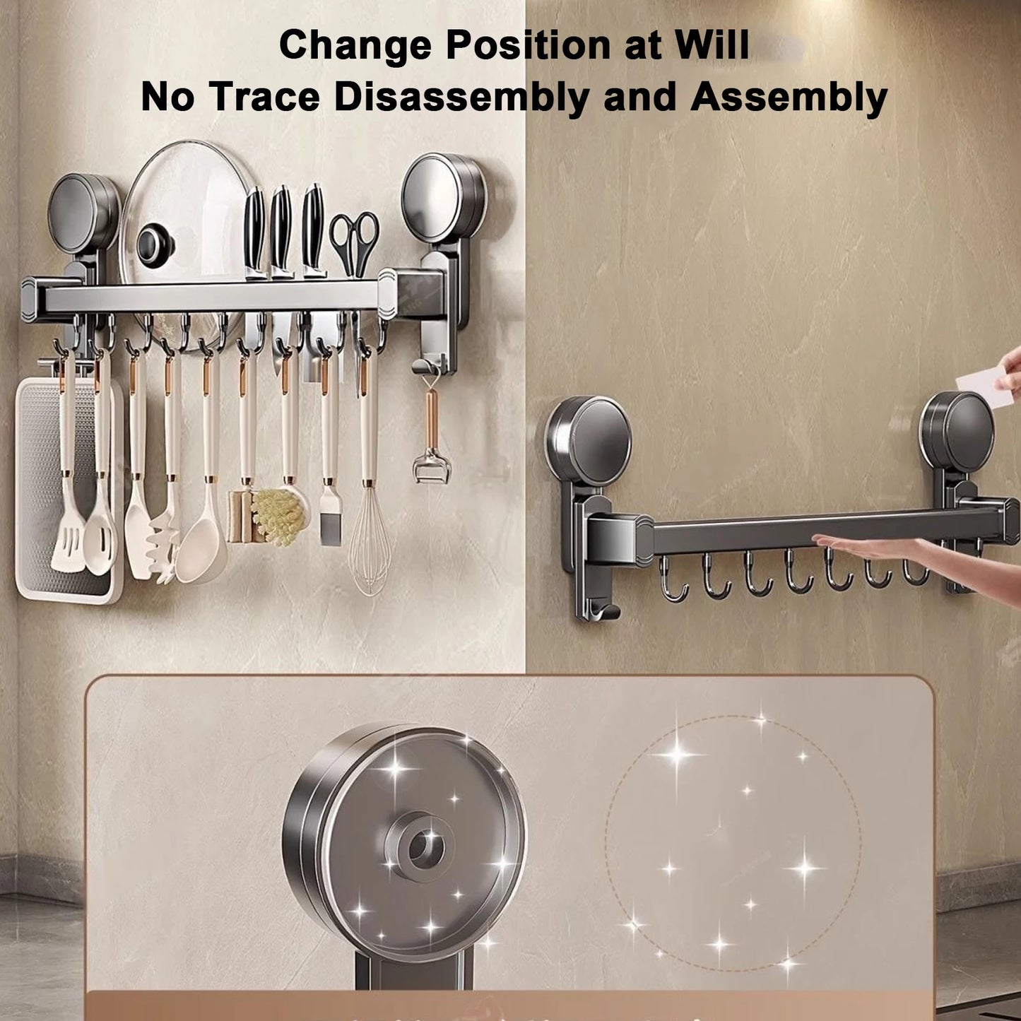 Grey Wall Mounted No-Punch Large Capacity Storage Utensils Metal Kitchen Shelf Skeletonized Drainage Design Easy To Clean