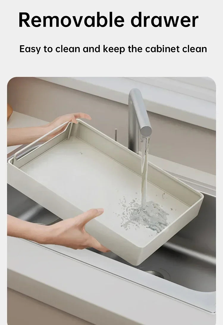 ZEXEF Kitchen Storage Box with Sliding Rail Pull-out Cabinet Storage Rack Spice Pantry Shelves Drawer Kitchen Organizer Basket