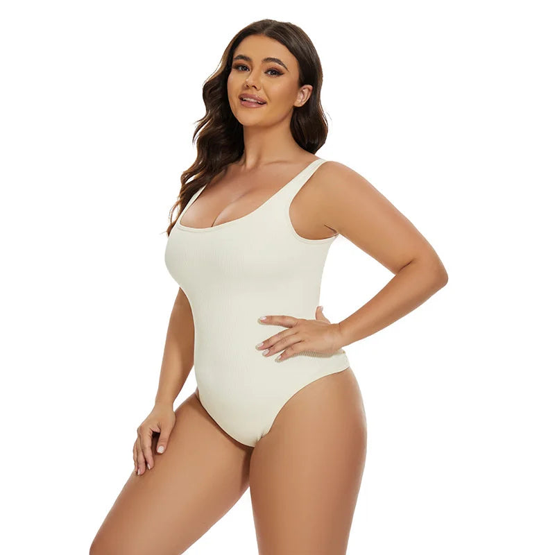 GUUDIA Ribbed Tummy Jumpsuit Daily Shaper Bodysuits Light Control Compress Tummy Control Open Crotch Shapewear Suits Open Crotch