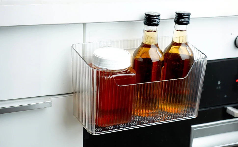 Cloududa Cabinet Door Organizer 1Pcs Adhesive Wall Mounted Organizer Bins Clear Storage Caddy Stackable Basket