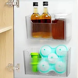 Cloududa Cabinet Door Organizer 1Pcs Adhesive Wall Mounted Organizer Bins Clear Storage Caddy Stackable Basket