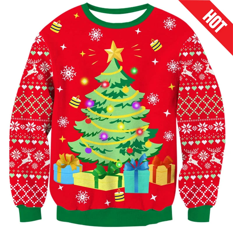 1 Piece Men Women Person Reindeer Ugly Christmas Sweater Unisex Pullovers Christmas Tops Couples Gifts Party Xmas Sweatshirt