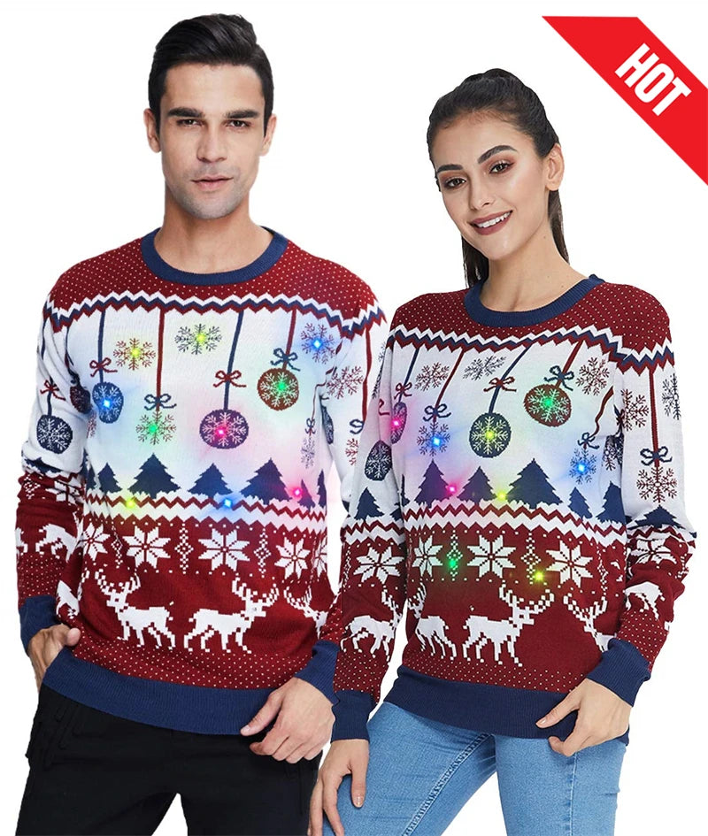 1 Piece Men Women Person Reindeer Ugly Christmas Sweater Unisex Pullovers Christmas Tops Couples Gifts Party Xmas Sweatshirt