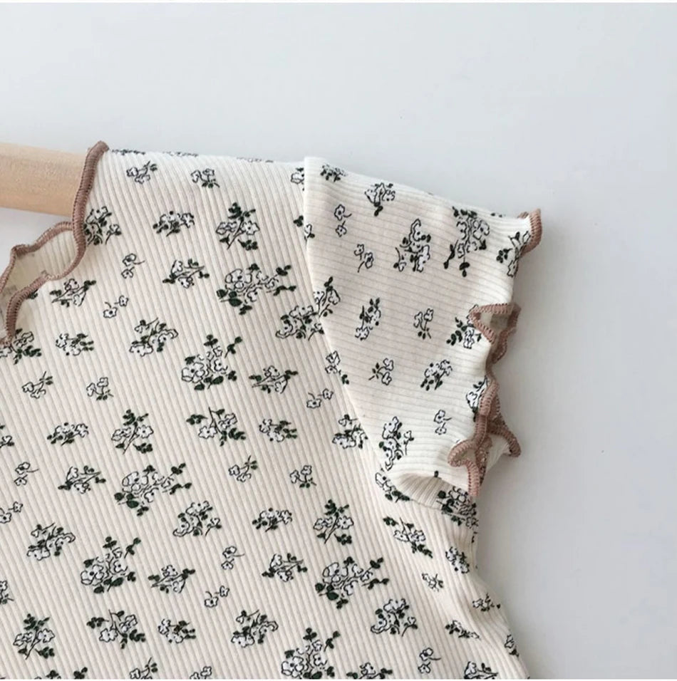 Girls Summer Pajamas Set Short Sleeve Shorts Floral Korean Style Rayon Two Piece Sleepwear Home Loungewear Kids Nightwear Outfit