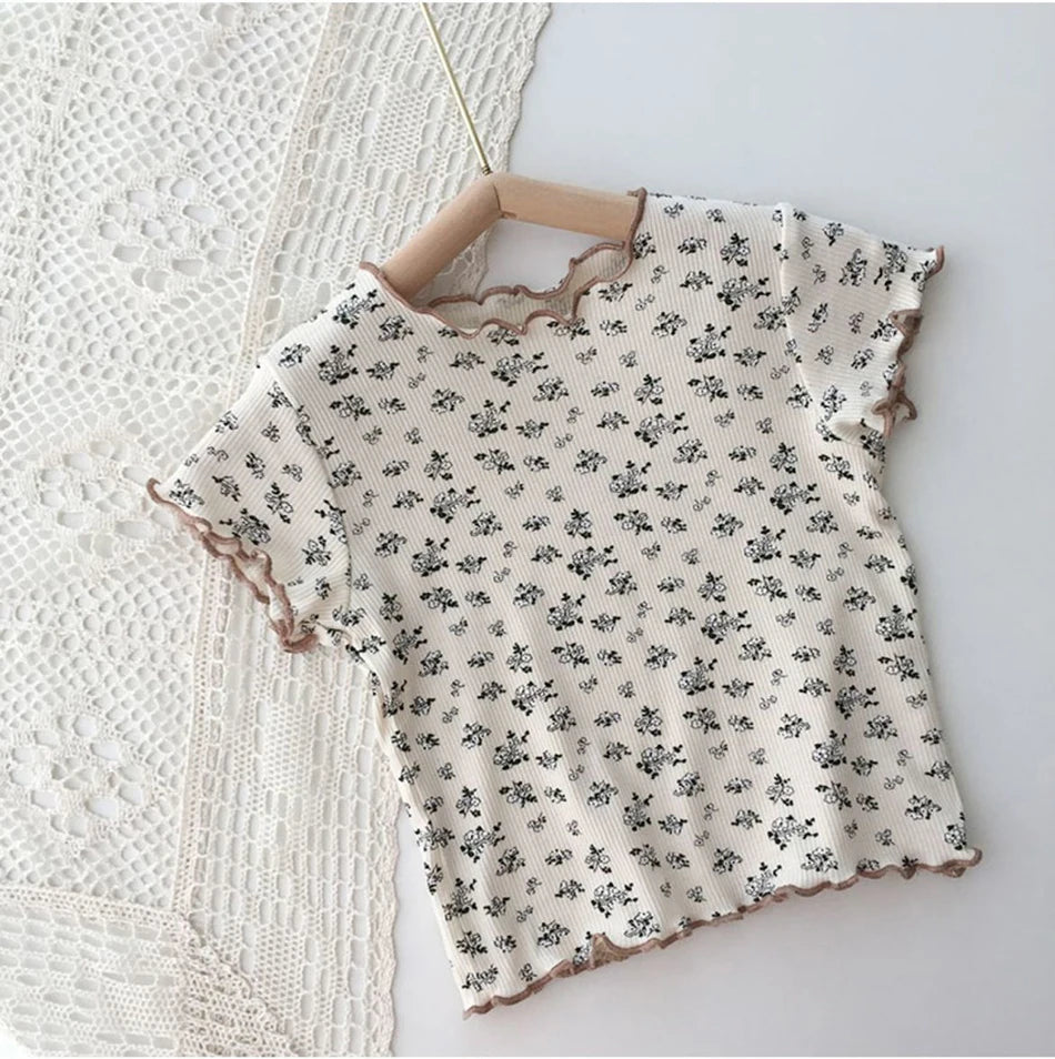 Girls Summer Pajamas Set Short Sleeve Shorts Floral Korean Style Rayon Two Piece Sleepwear Home Loungewear Kids Nightwear Outfit