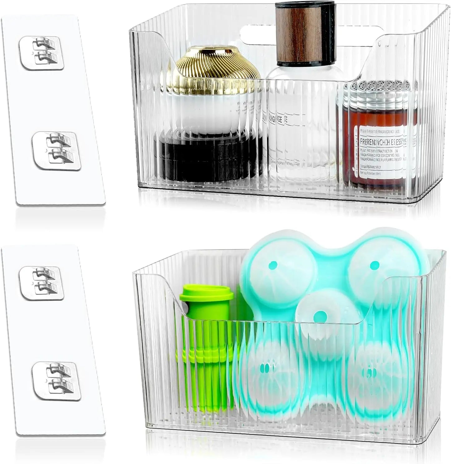 Cloududa Cabinet Door Organizer 1Pcs Adhesive Wall Mounted Organizer Bins Clear Storage Caddy Stackable Basket