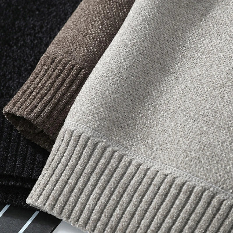 Men New Long Sleeve Knit Pullover Sweater Autumn Winter Thermal Warm Classic Sweater Lightweight Fleece Lined Thickened Sweater