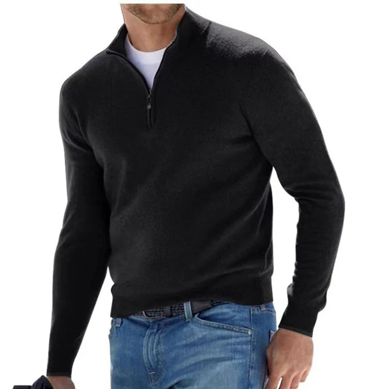 New Men's Sweaters V-neck Long Sleeve Pullover Autumn Lightweight Half Zipper Casual Sweater Outdoor Work Sweatshirts Winter Top